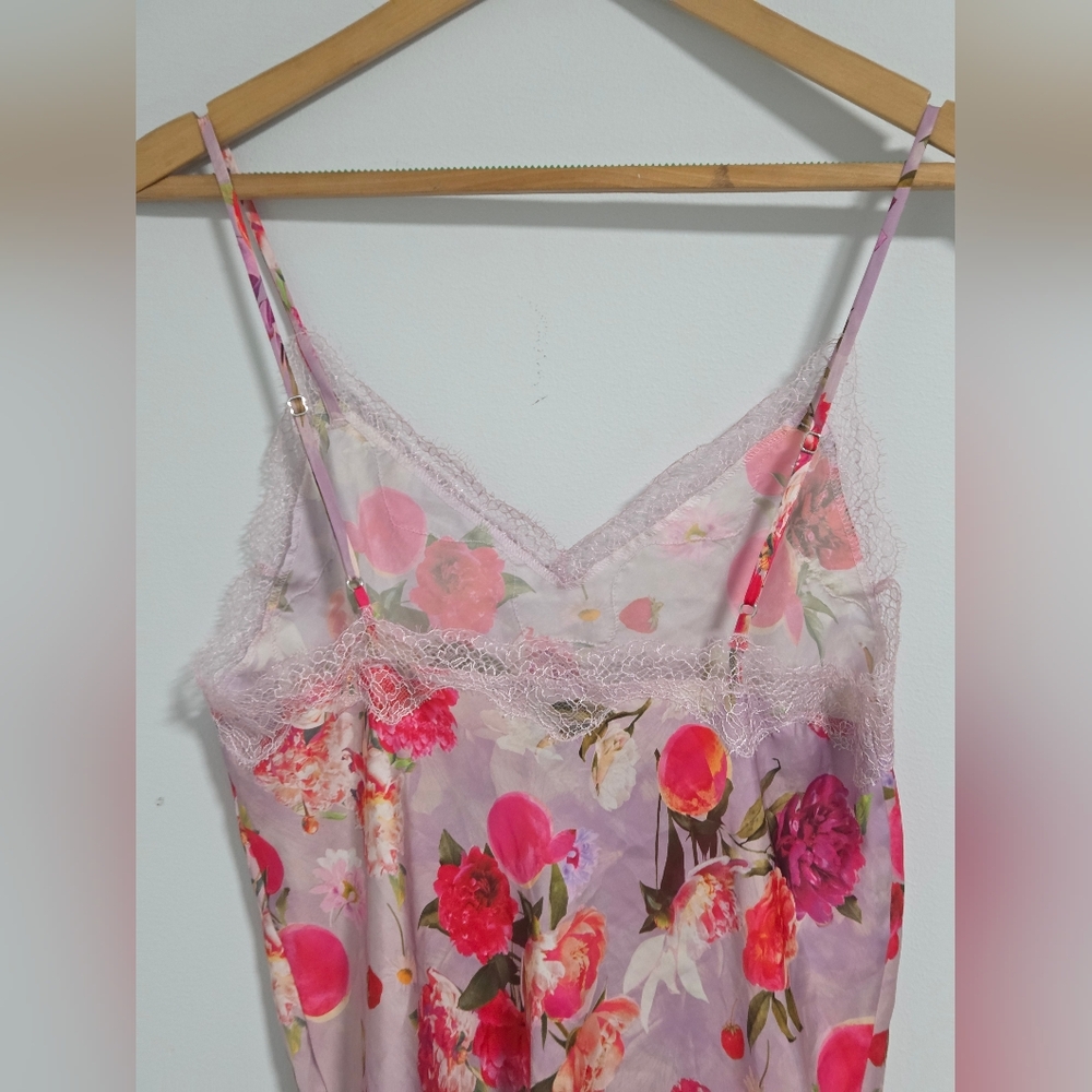 Victoria's Secret Floral Print Lace Spaghetti Strap Flowy Tank Top Purple Pink - Picture 3 of 5